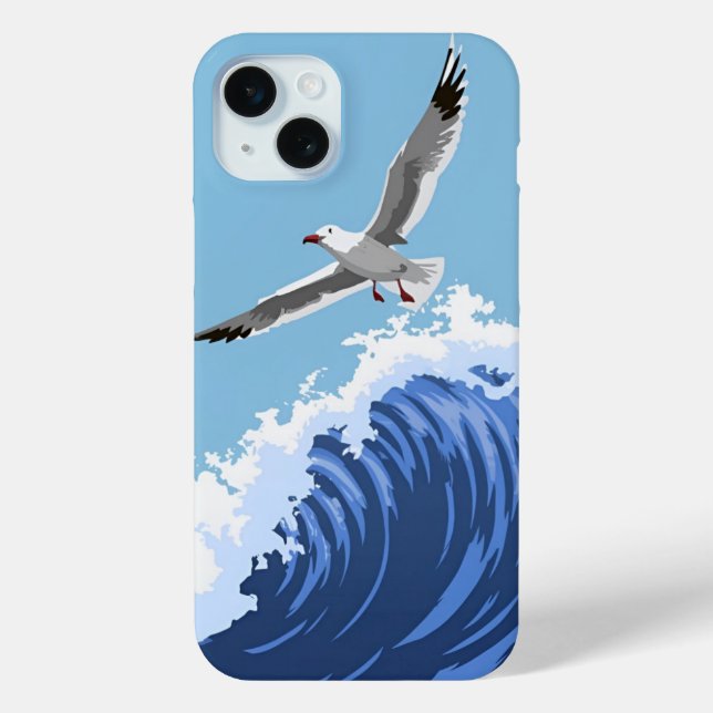 Minimalist Waves Soaring Gull Apple iPhone Case (Back)