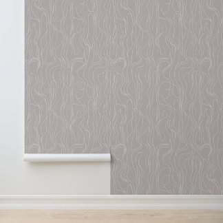 Minimalist Wavy Line Pattern on Taupe Wallpaper