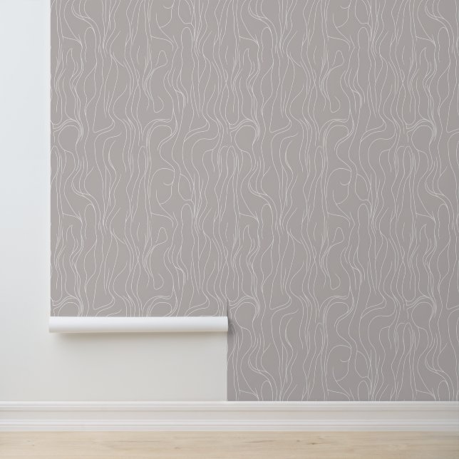 Minimalist Wavy Line Pattern on Taupe Wallpaper (Application)