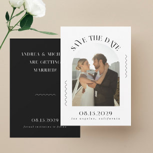 Minimalist Wavy Lines Boho Arched Photo Wedding Save The Date