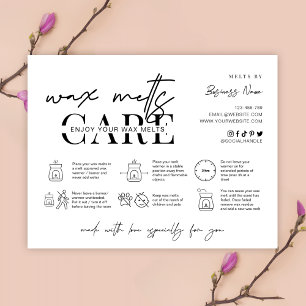 Minimalist Wax Melts Care Instructions Card Safety