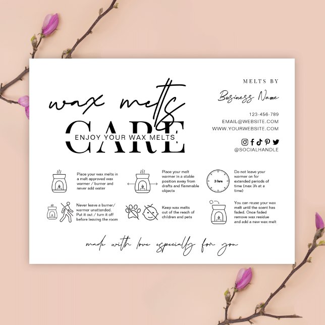 Minimalist Wax Melts Care Instructions Card Safety (Creator Uploaded)