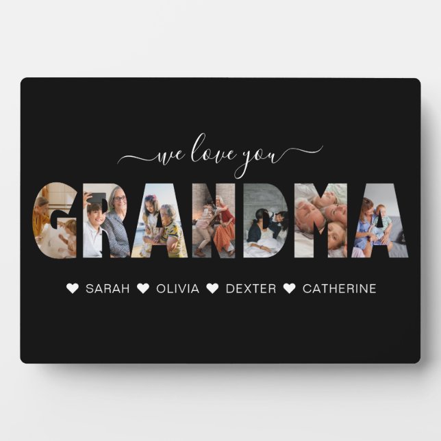 Minimalist We Love You Grandma Photo Collage Black Plaque (Front)
