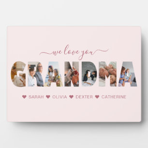 Minimalist We Love You Grandma Photo Collage Pink Plaque