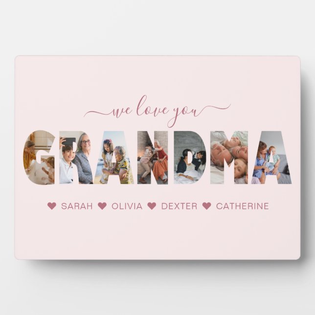Minimalist We Love You Grandma Photo Collage Pink Plaque (Front)