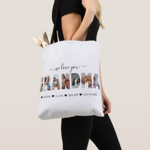 Minimalist We Love You Grandma Photo Collage Tote Bag
