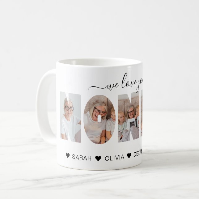 Minimalist We Love You NONNA Photo Collage Coffee Mug (Front Left)