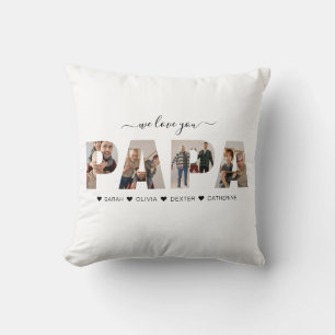 Minimalist We Love You PAPA Photo Collage Cushion