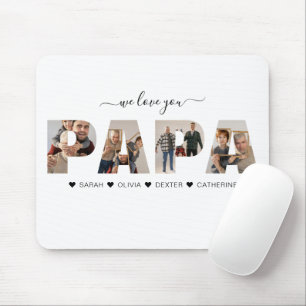 Minimalist We Love You PAPA Photo Collage Mouse Mat