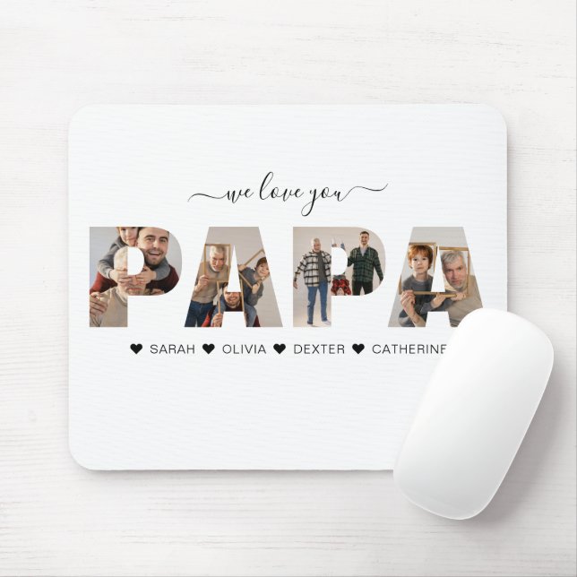 Minimalist We Love You PAPA Photo Collage Mouse Mat (With Mouse)