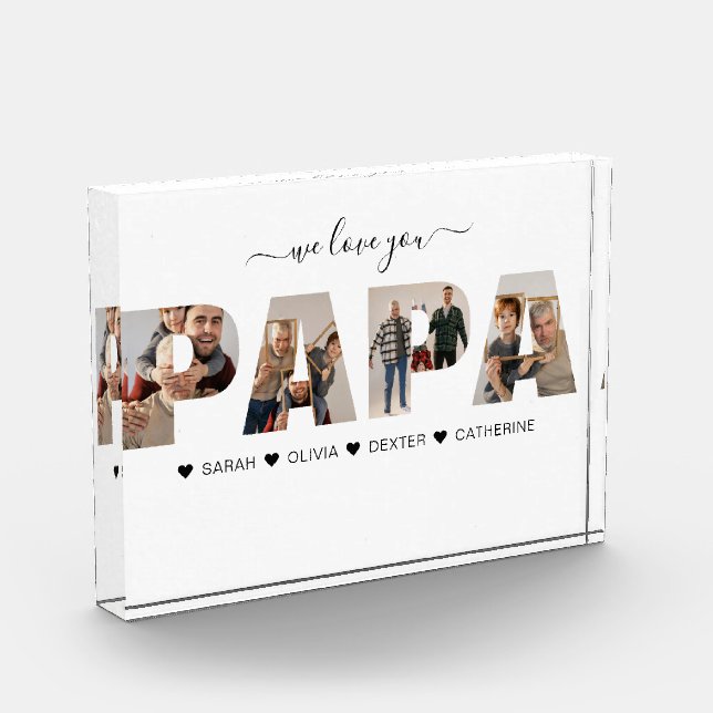 Minimalist We Love You PAPA Photo Collage Plaque (Left)