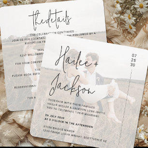 Minimalist Wedding All-In-One Modern Square Photo Invitation