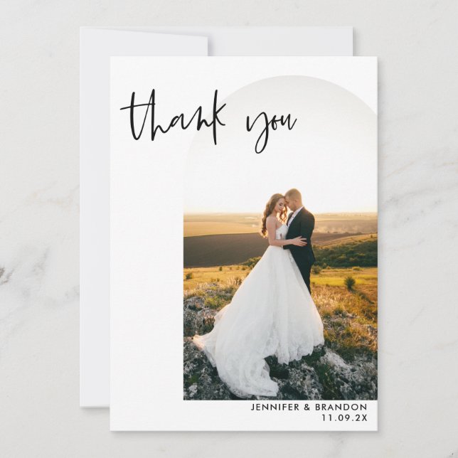 Minimalist Wedding Arch Photo Thank you Card (Front)