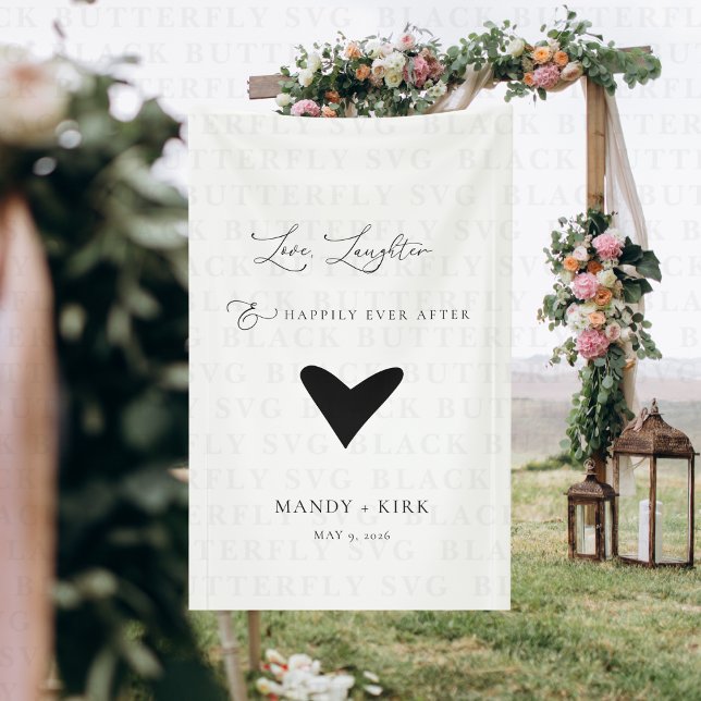 Minimalist Wedding Backdrop Banner Elegant Script (Love Laughter Wedding Ceremony Banner)
