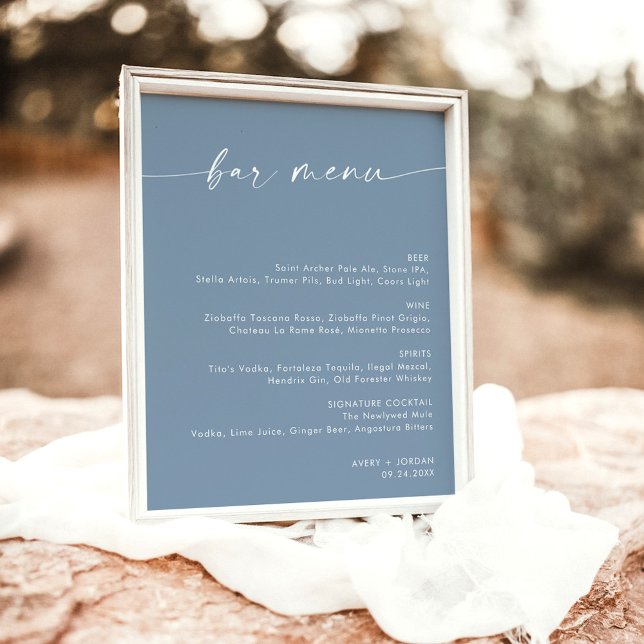Minimalist Wedding Bar Menu, Blue Drink Menu Sign (Creator Uploaded)