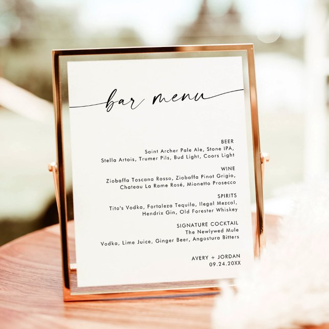 Minimalist Wedding Bar Menu | Modern Drink Menu  Poster (Creator Uploaded)