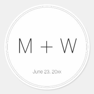 Minimalist Wedding black and white initials simple Classic Round Sticker