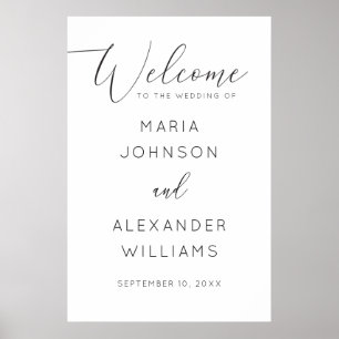 Minimalist Wedding   Black & White Script Welcome Poster