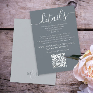 Minimalist Wedding Blue Details QR Code Website Enclosure Card