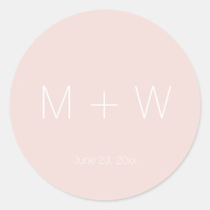 Minimalist Wedding blush pink initials simple Clas Classic Round Sticker