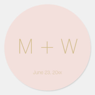 Minimalist Wedding blush pink initials simple Classic Round Sticker