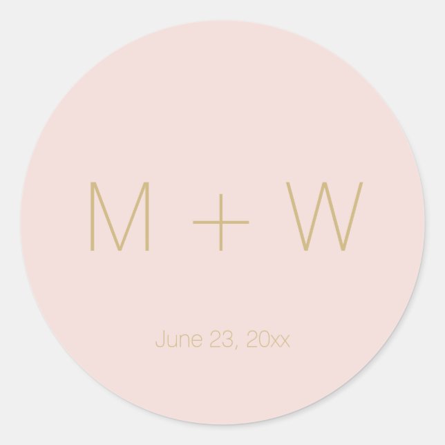 Minimalist Wedding blush pink initials simple Classic Round Sticker (Front)