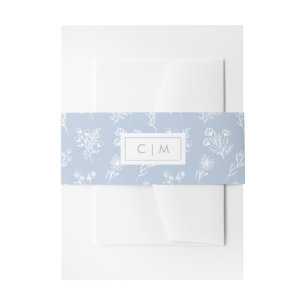 Minimalist Wedding Botanical Pattern Blue White Invitation Belly Band