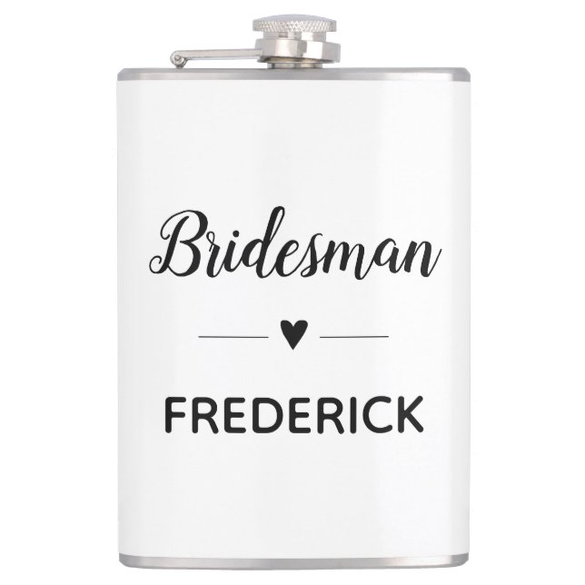 Minimalist Wedding Bridesman Personalised Hip Flask (Front)