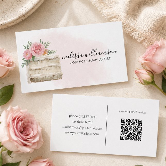 Minimalist Wedding Cake with QR Code  Business Card (Creator Uploaded)