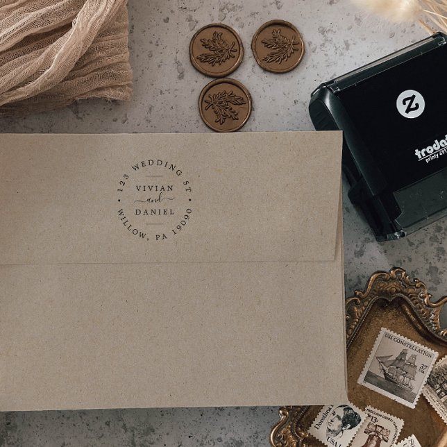 Minimalist Wedding Circular Address Self-inking Stamp (Creator Uploaded)