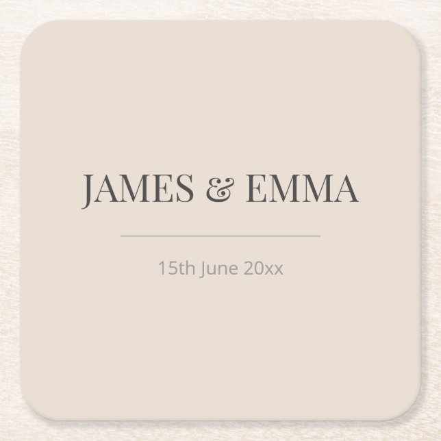 Minimalist Wedding Coaster Soft Latte (Front)