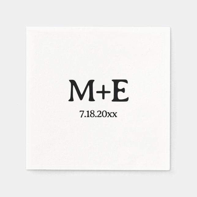 Minimalist Wedding Couple Initials & Date Napkin (Front)
