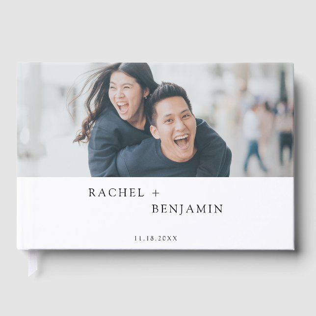 Minimalist Wedding Custom Photo Simple Modern Guest Book (Front)