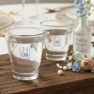 Minimalist Wedding Date Dusty Blue ID889 Shot Glass
