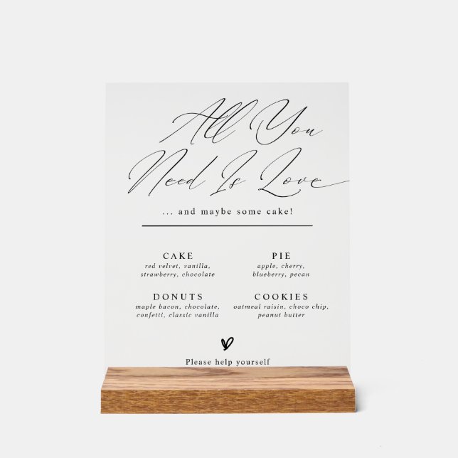Minimalist Wedding Dessert Bar Menu Sign (Front)