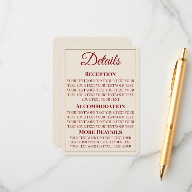 Minimalist Wedding Details Card  (Front/Back In Situ)