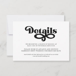 Minimalist Wedding Details Card 70s Typography