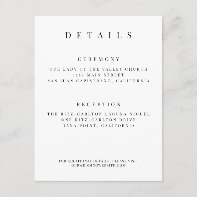 Minimalist Wedding Details Card – Custom 4x6 (Front)