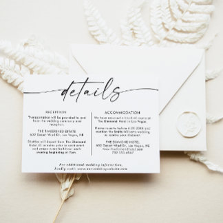 Minimalist Wedding Details Card, Enclosure Cards