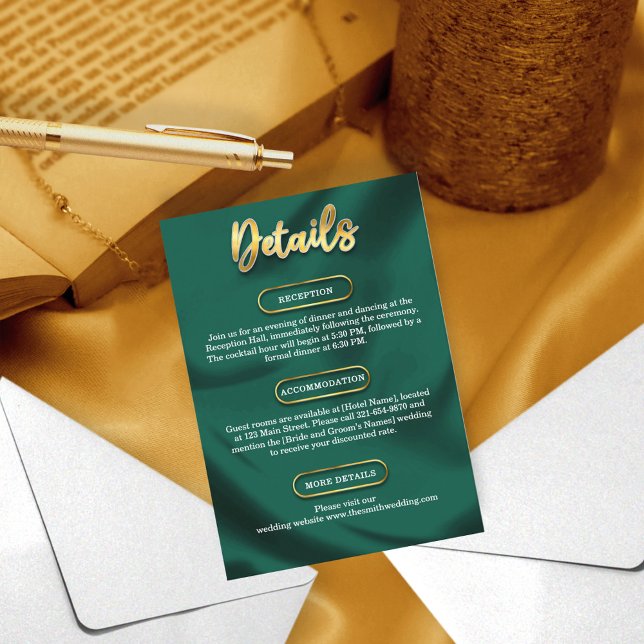 Minimalist Wedding Details  Emerald Green & Gold  Enclosure Card (Creator Uploaded)