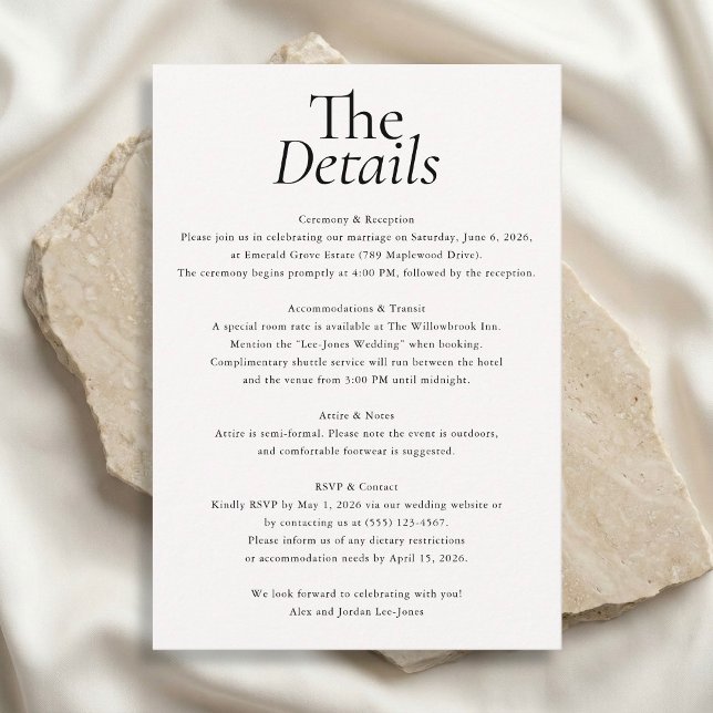 Minimalist Wedding Details Photo White Enclosure Card (Creator Uploaded)