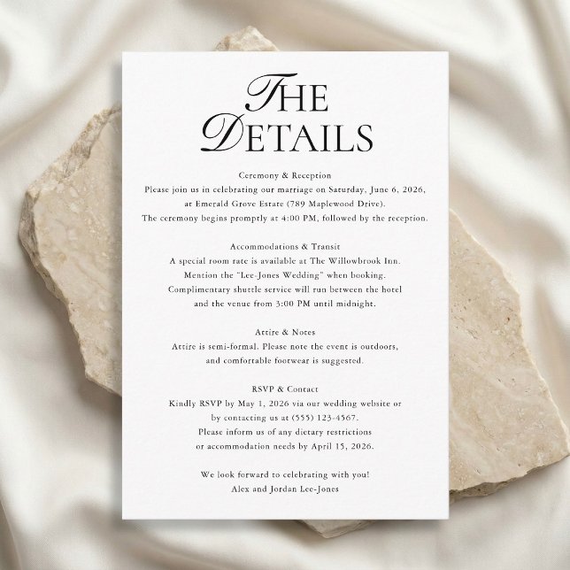 Minimalist Wedding Details Script Photo Enclosure Card (Creator Uploaded)