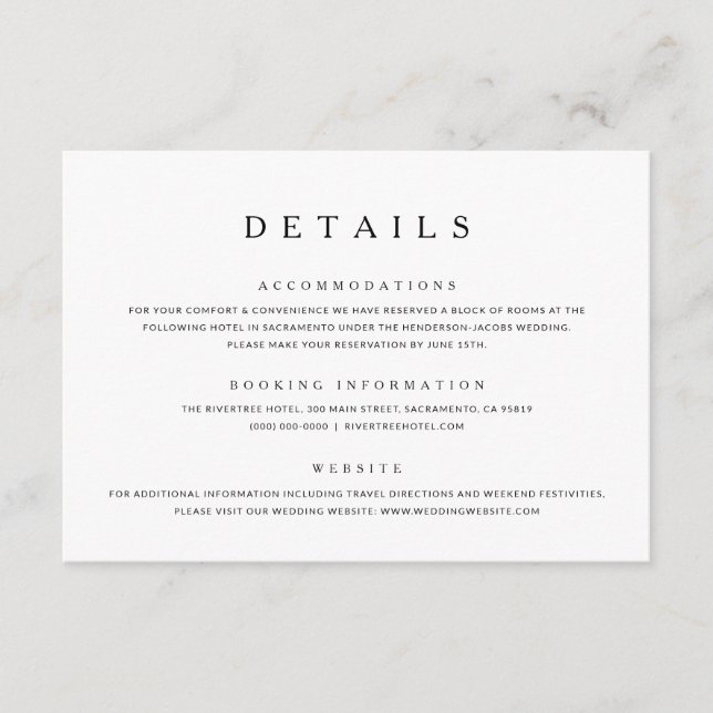 Minimalist Wedding Details Wedding Enclosure Card (Front)