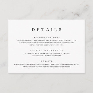 Minimalist Wedding Details Wedding Enclosure Card