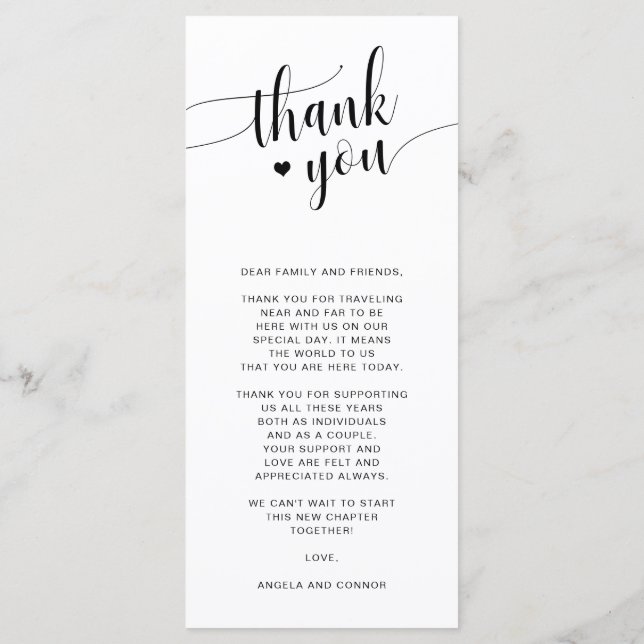 Minimalist Wedding Dinner Menu and Thank You Card (Back)