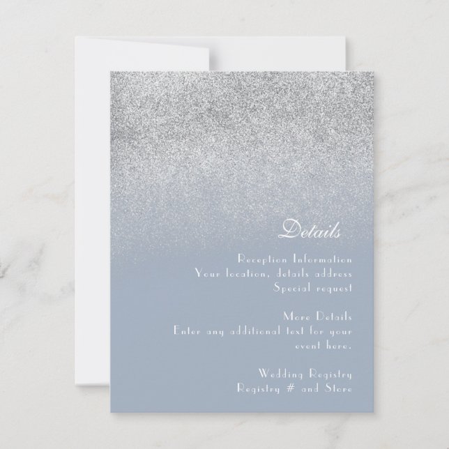 Minimalist Wedding Dusty Blue Sparkles Detail Card (Front)