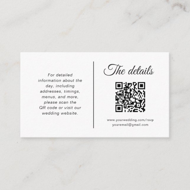Minimalist Wedding Enclosure Card with QR Code (Front)