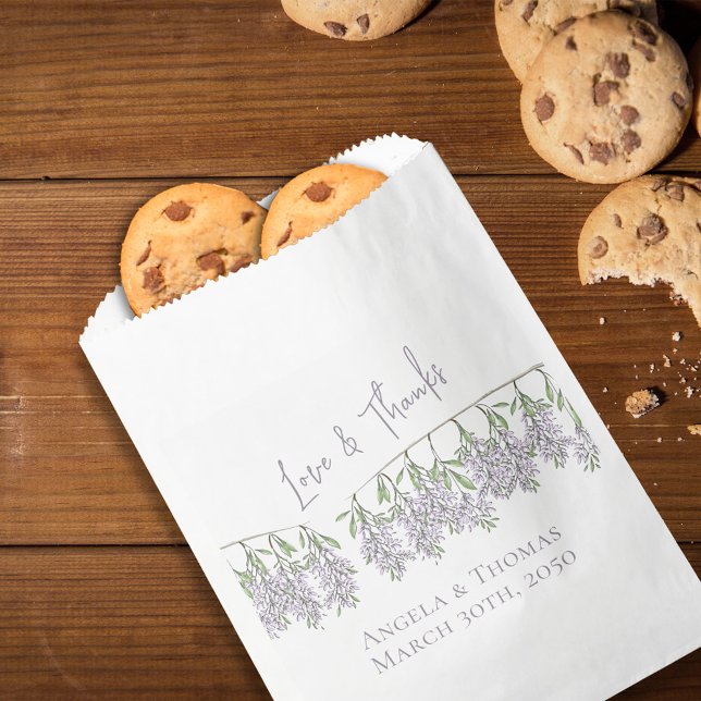 Minimalist Wedding Favours Floral Lavender Elegant Favour Bags (With Love and Thanks Wedding Lavender Lilac Wisteria Favor Bag)