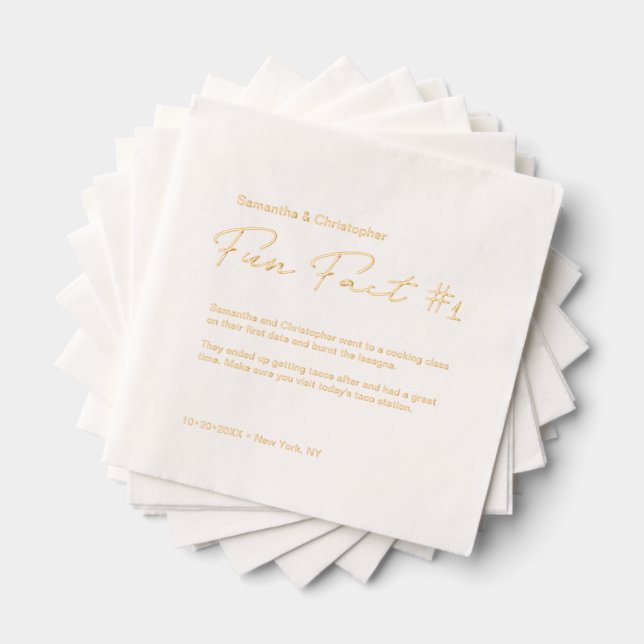 Minimalist wedding fun fact Custom gold foil Foil Napkins (Insitu (Stacked))