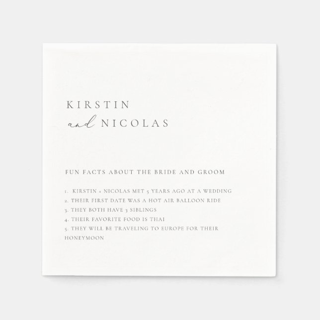 Minimalist Wedding Fun Facts Napkin (Front)